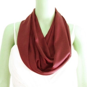 Burgundy Infinity Scarf. Silk Circle Scarf. Burgundy Women Scarf.