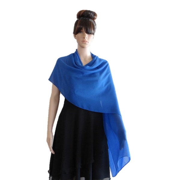 Royal Blue Long Scarf. Royal Blue Wrap Scarf. Soft Chiffon Scarf. Royal Blue Chiffon Shawl.