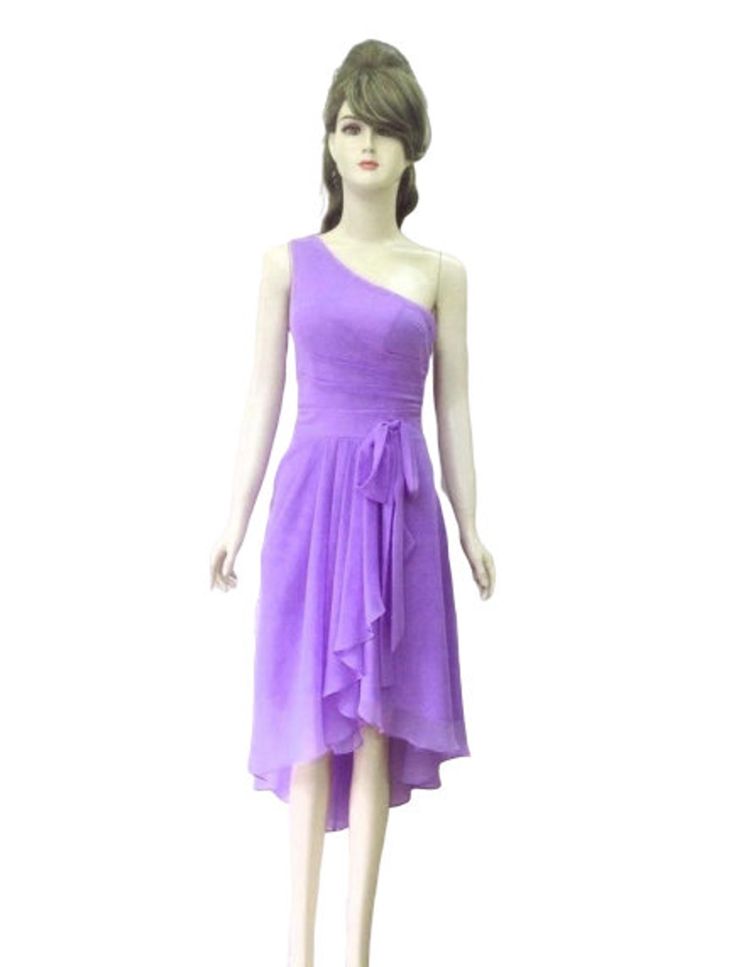 Lilac Evening Dress. Lilac Bridesmaid Dress. Chiffon Knee Length Dress.
