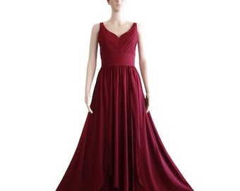 Burgundy Prom Dress.Long Bridesmaid Dress