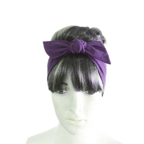 Royal Purple Bow Cotton Spandex Hair Wrap