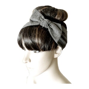 Dark Grey Bow Hairband. Bow Headband. Cotton Spandex Hair Wrap. Stretch Head Wrap.