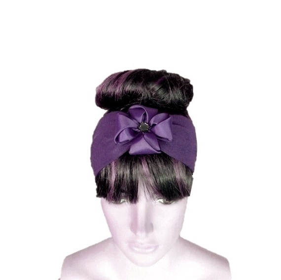 Purple Bow Headband Stretch Head Soft Cotton