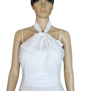 White Bow Tie Scarf. White Neck Scarf. Small Chiffon Scarf.