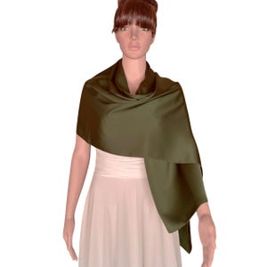 Deep Olive Green Satin Silk Wrap Scarf. Deep Olive Green Satin Silk Long Scarf. Soft Deep Olive Green Shawl.