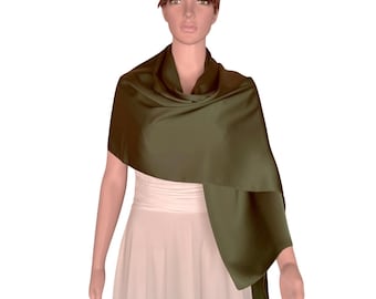 Dark Olive Green Silk Shawl. Soft Silk Wrap Scarf. Dark Olive