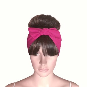 Hot Pink Hairband. Bow Headband. Cotton Spandex Hair Wrap. Stretch Head Wrap.
