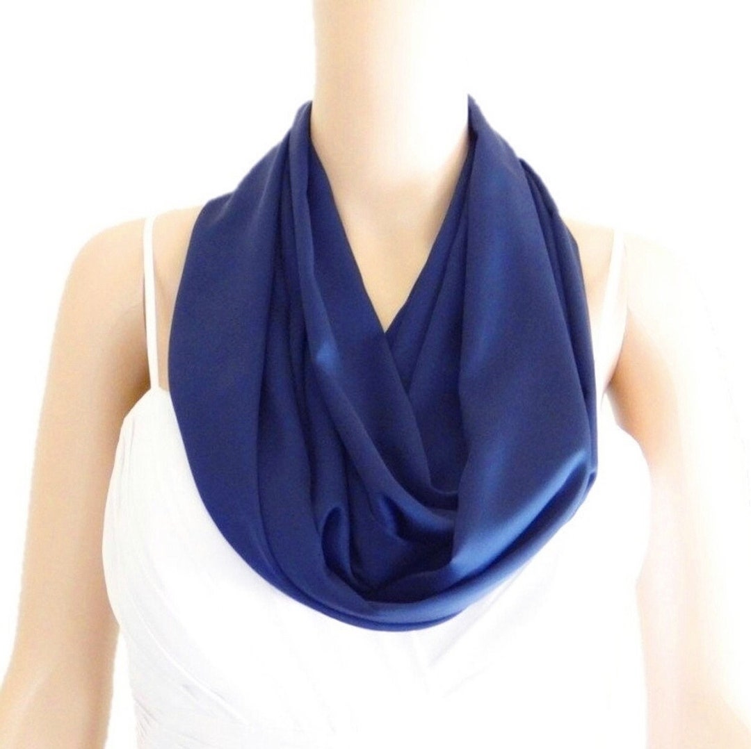 Dark Blue Infinity Scarf. Dark Blue Circle Scarf. Soft Silk Loop Scarf ...