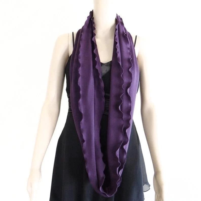 Dark Purple Circle Scarf. Ruffle Edge Scarf, Soft Cotton Scarf. Dark