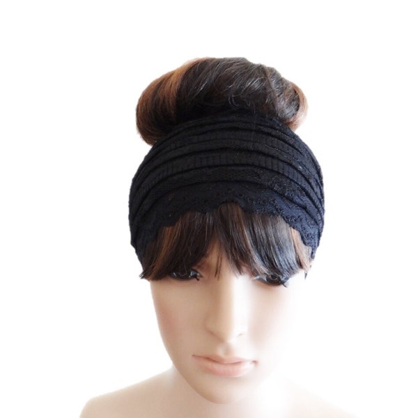 Black Lace Headband. Black Head Wrap