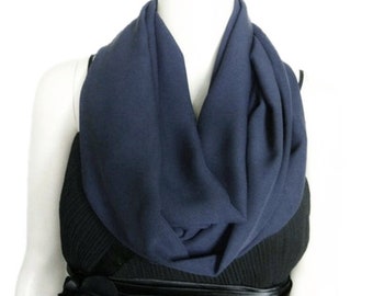 Dark Navy Blue Circle Scarf. Soft Chiffon Scarf. Dark Navy Blue Infinity Scarf.