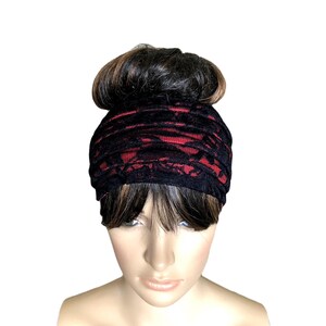 Black And Red Headband. Wide Head Wrap. Lace Hairband.