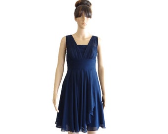 Navy Blue Bridesmaid Dress. Navy Blue Evening Dress.  Knee Length Chiffon Dress.