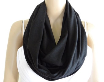 Black Circle Scarf. Infinity Scarf. Loop Scarf. Soft Cotton Scarf