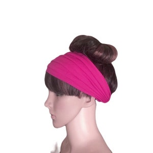 Hot Pink Head Wrap. Wide Headband. Soft Cotton Spandex Hairband. image 2