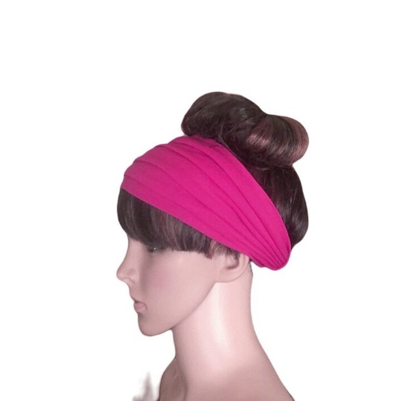 Hot Pink Head Wrap. Wide Headband. Soft Cotton Spandex Hairband. image 2