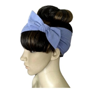 Bluish Grey Bow Hairband. Bow Headband. Cotton Spandex Hair Wrap. Stretch Head Wrap.