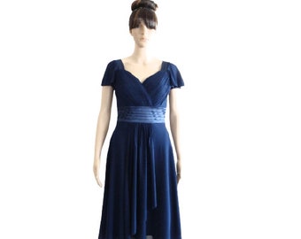 Navy Blue Bridesmad Dress. Cap Sleeves Dress - Etsy