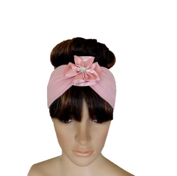 Dusty Rose Cotton Spandex Headband Flower Hair Wrap