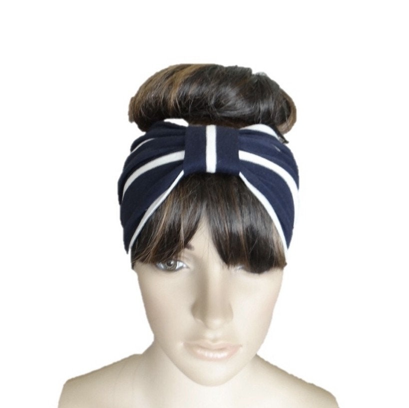 Bien Abye navy striped silk headband Bien Abye navy striped silk headband main image 2