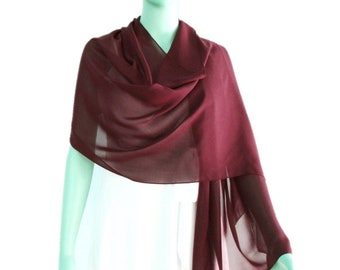 Wine Chiffon Shawl. Wine Wrap Scarf. Soft Chiffon Scarf.