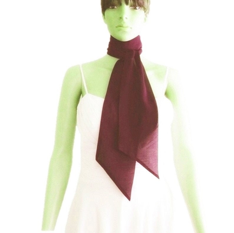 Burgundy Bow Tie Scarf. Burgundy Neck Scarf. Chiffon Wrap Scarf. image 2