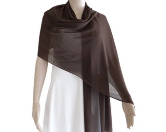 Dark Brown Wrap Scarf. Dark Brown Long Scarf. Soft Chiffon Shawl. Dark Brown Shawl.