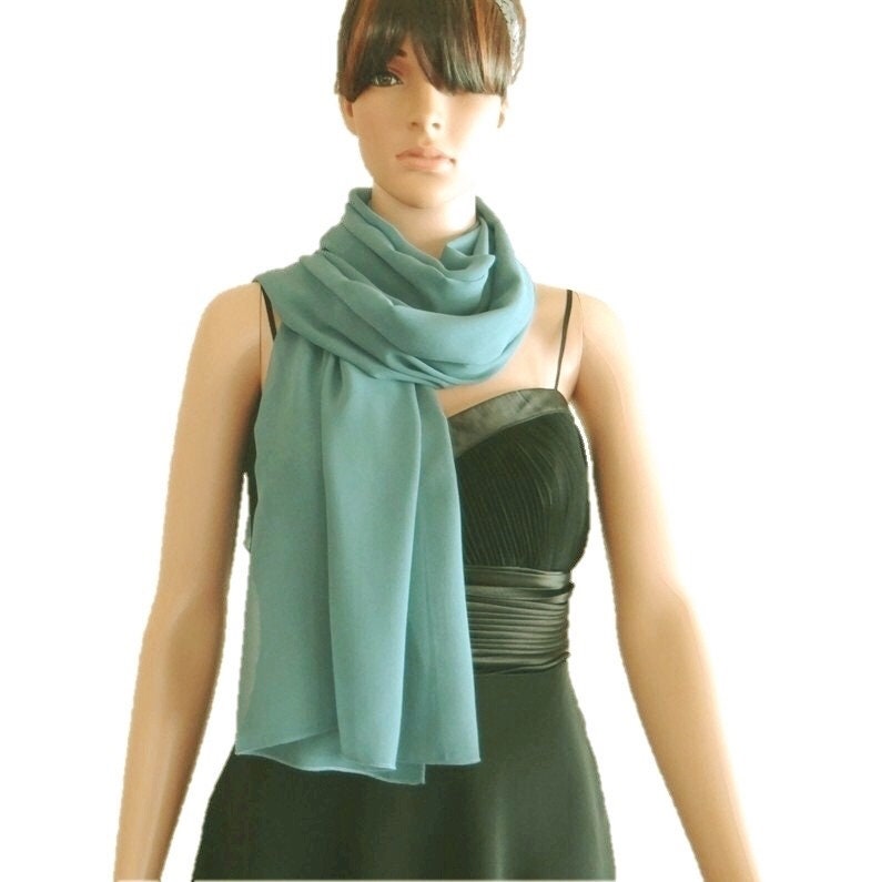 Slate Blue Chiffon Shawl. Soft Chiffon Scarf. Slate Blue Wrap Scarf. Fashion Women Long Scarf.