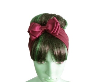 Fascia per capelli a fiocco di Bordeaux chiaro. Fascia leggera bordeaux elastica avvolgente. Morbido spandex di cotone e avvolgere i capelli a nastro.
