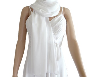 White Long Scarf. White Wrap Scarf. Soft Chiffon Scarf. White Chiffon Shawl.