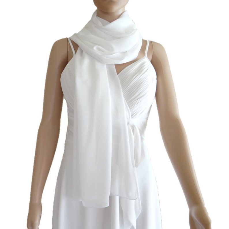 White Long Scarf. White Wrap Scarf. Soft Chiffon Scarf. White Chiffon Shawl. image 1