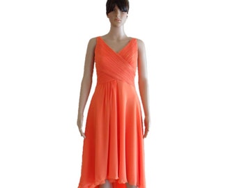 Orange Bridesmaid Dress. Orange High Low  Dress. Evening Dress. Chiffon Knee Length Dress.