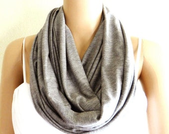 Grey Infinity Scarf. Loop Scarf. Soft Cotton Scarf. Grey Circle Scarf.