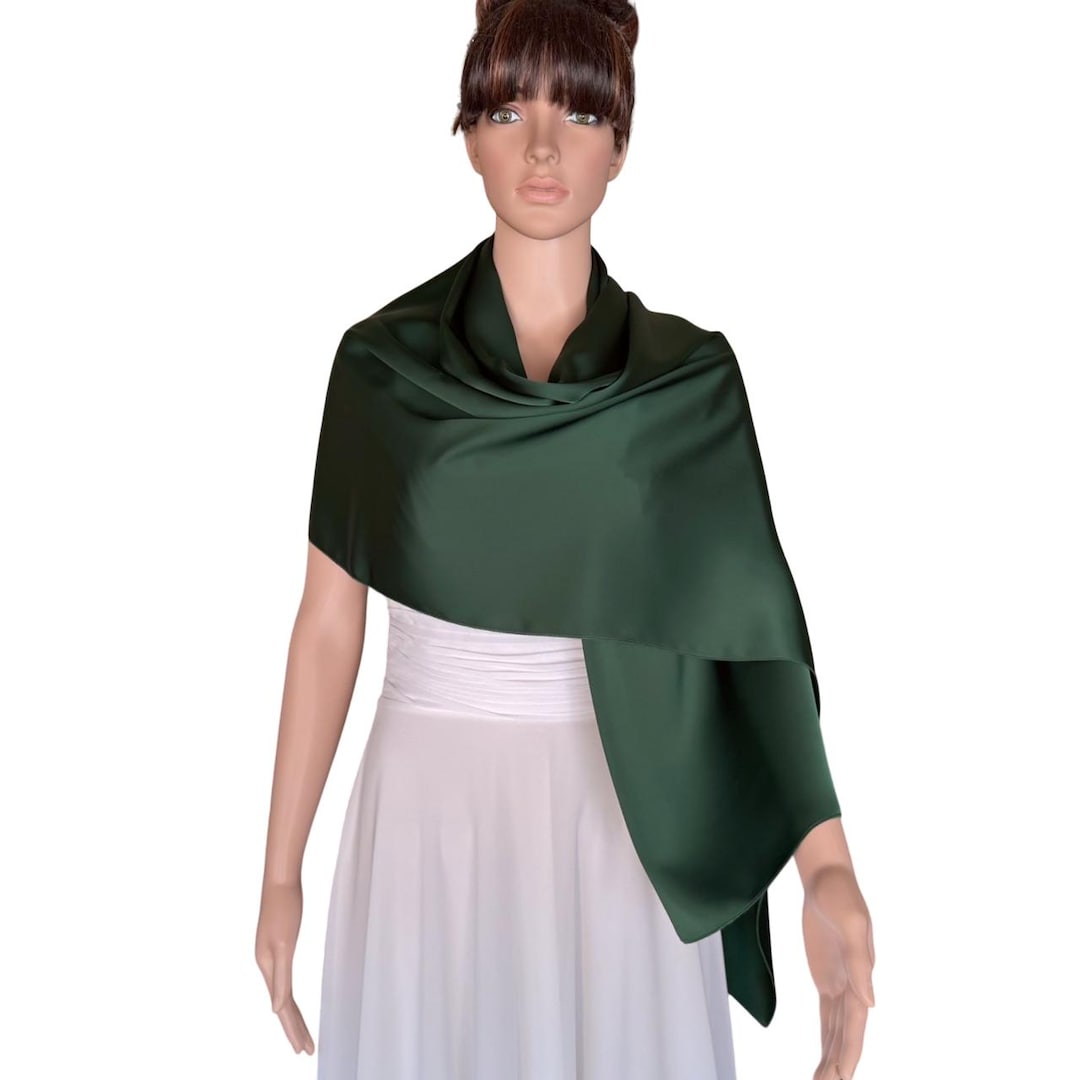 Forest Green Satin Silk Wrap Scarf. Forest Green Satin Silk Long