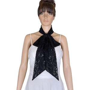 Black Bow Tie Scarf. Black Neck Scarf. Lace Wrap Scarf. Small Scarf.