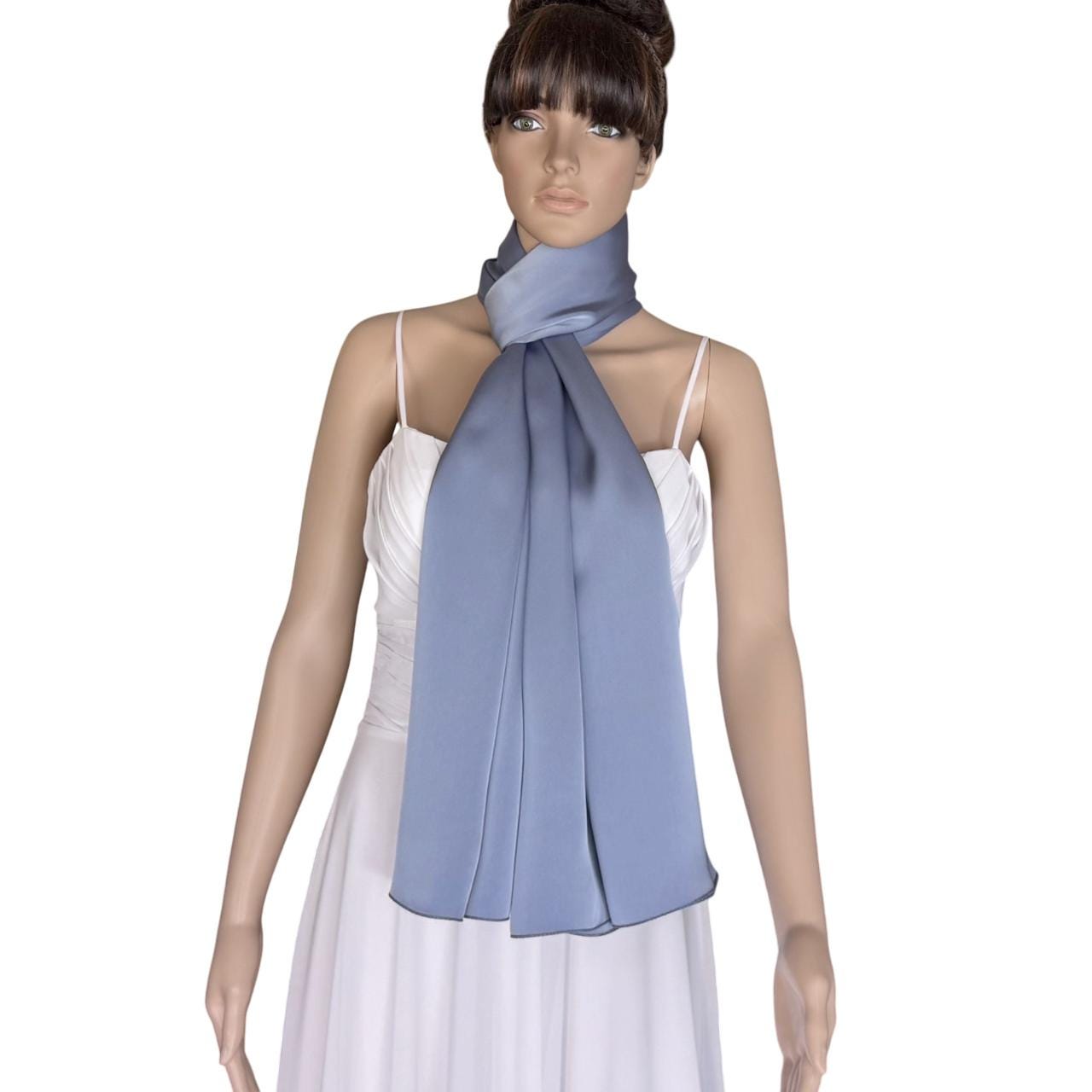 Dark Dusty Blue Satin Silk Wrap Scarf. Dark Dusty Blue Satin Silk