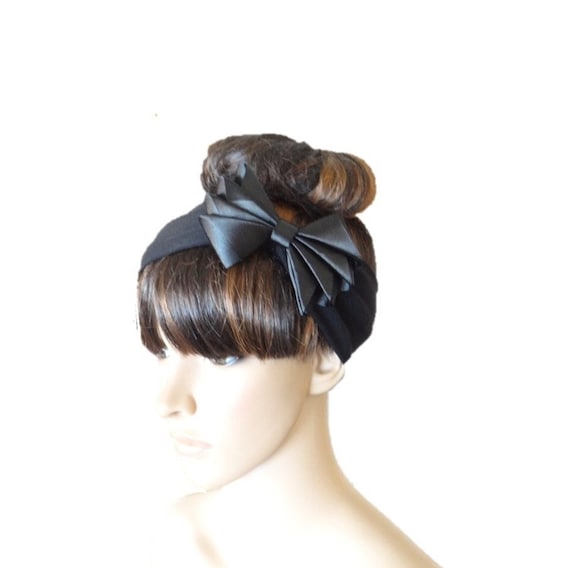 Black Cotton Spandex Headband Bow Hair Stretch