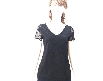 Black Bridesmaid Top. Stretch Lace Top. Black Party Blouse. Top With Sleeves.
