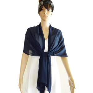 Navy Blue Wrap Scarf. Navy Blue Long Scarf. Soft Chiffon Shawl. Navy Blue Shawl. image 2