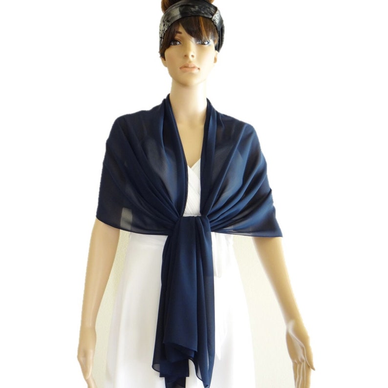 Navy Blue Wrap Scarf. Navy Blue Long Scarf. Soft Chiffon Shawl. Navy Blue Shawl. image 2