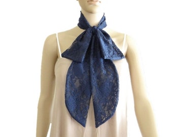 Navy Blue Lace Long Scarf. Navy Blue Lace Wrap Scarf. Soft Lace Shawl.