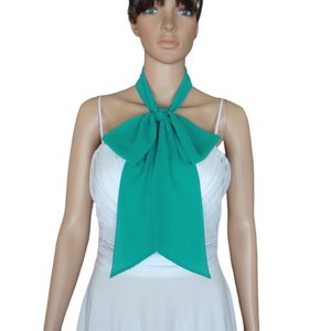 Turquoise Bow Tie Scarf. Turquoise Neck Scarf. Small Chiffon Scarf.