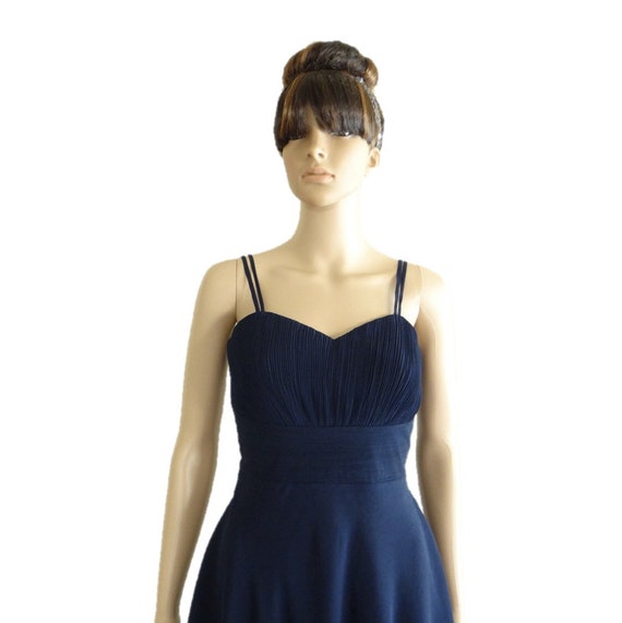 Navy Blue Bridesmaid Dress. Navy Blue High Low Dress. Knee Length Evening Dress. Chiffon Party Dress