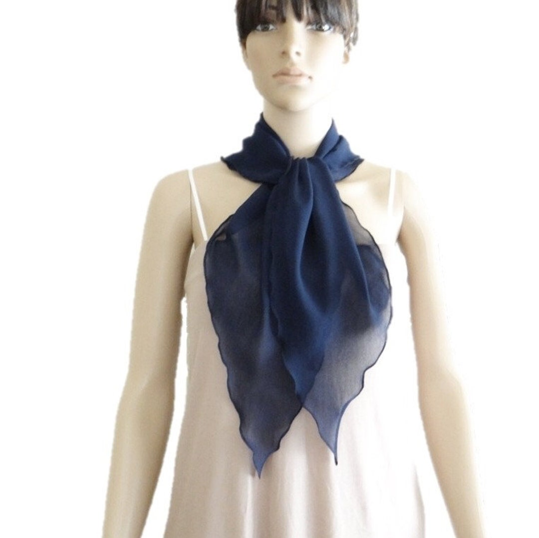 Navy Blue Neck Scarf. Navy Blue Bow Tie Scarf.soft Chiffon Scarf. - Etsy