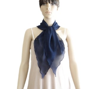 Navy Blue Neck Scarf. Navy Blue Bow Tie Scarf.Soft Chiffon Scarf.