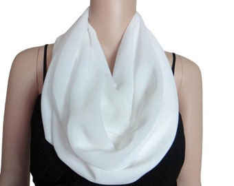 White Chiffon Scarf.Circle Scarf.Loop Scarf.Cute Scarf