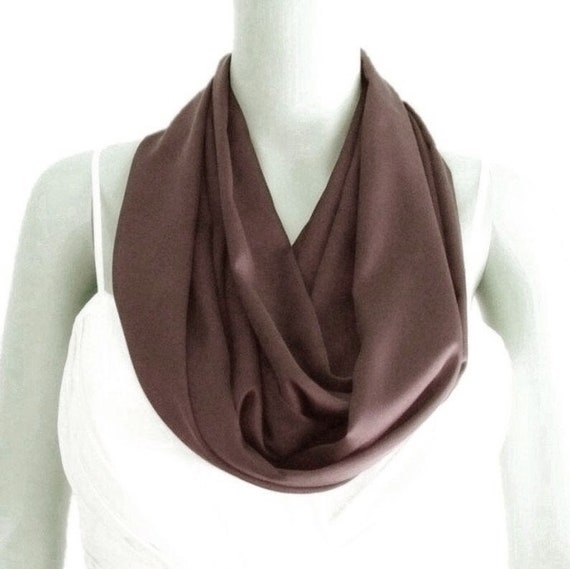Brown Infinity Scarf. Brown Circle Scarf. Soft Silk Loop 