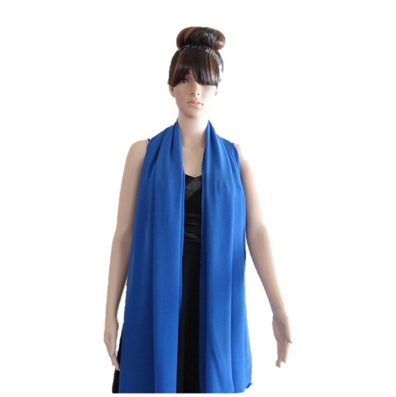 Royal Blue Long Scarf. Royal Blue Wrap Scarf. Soft Chiffon Scarf. Royal Blue Chiffon Shawl.