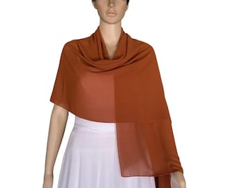 Burn Orange Long Scarf. Fashion Wrap Scarf. Chiffon Scarf. Burnt Orange Shawl. Soft Shawl.