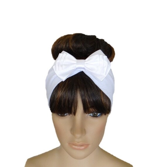 White Cotton Spandex Headband Bow Hair Stretch